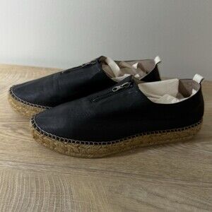 Eric Michael Serena Platform Black Leather Espadrilles Slip On Zipper Shoes 41